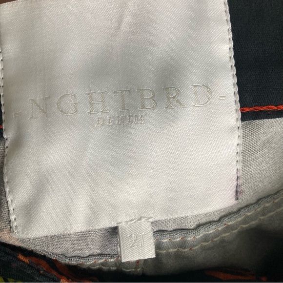 NWT Dolls Kill Nghtbrd Dnm Signature Moon Child Rust Raw Hem Logo Jeans AOP - Picture 10 of 11